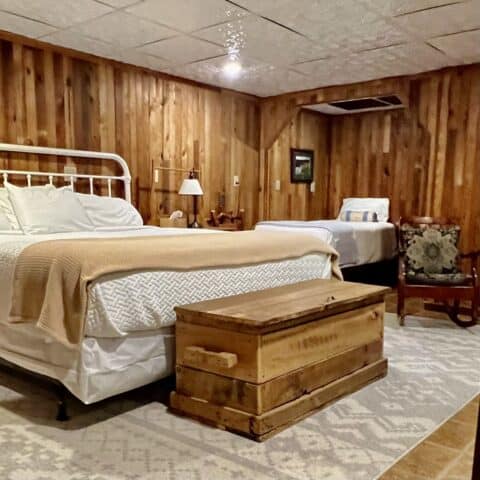 The downstairs bedroom features a king bed and a twin bed - The Cove at Fairview - Vacation Rentals - Asheville, NC